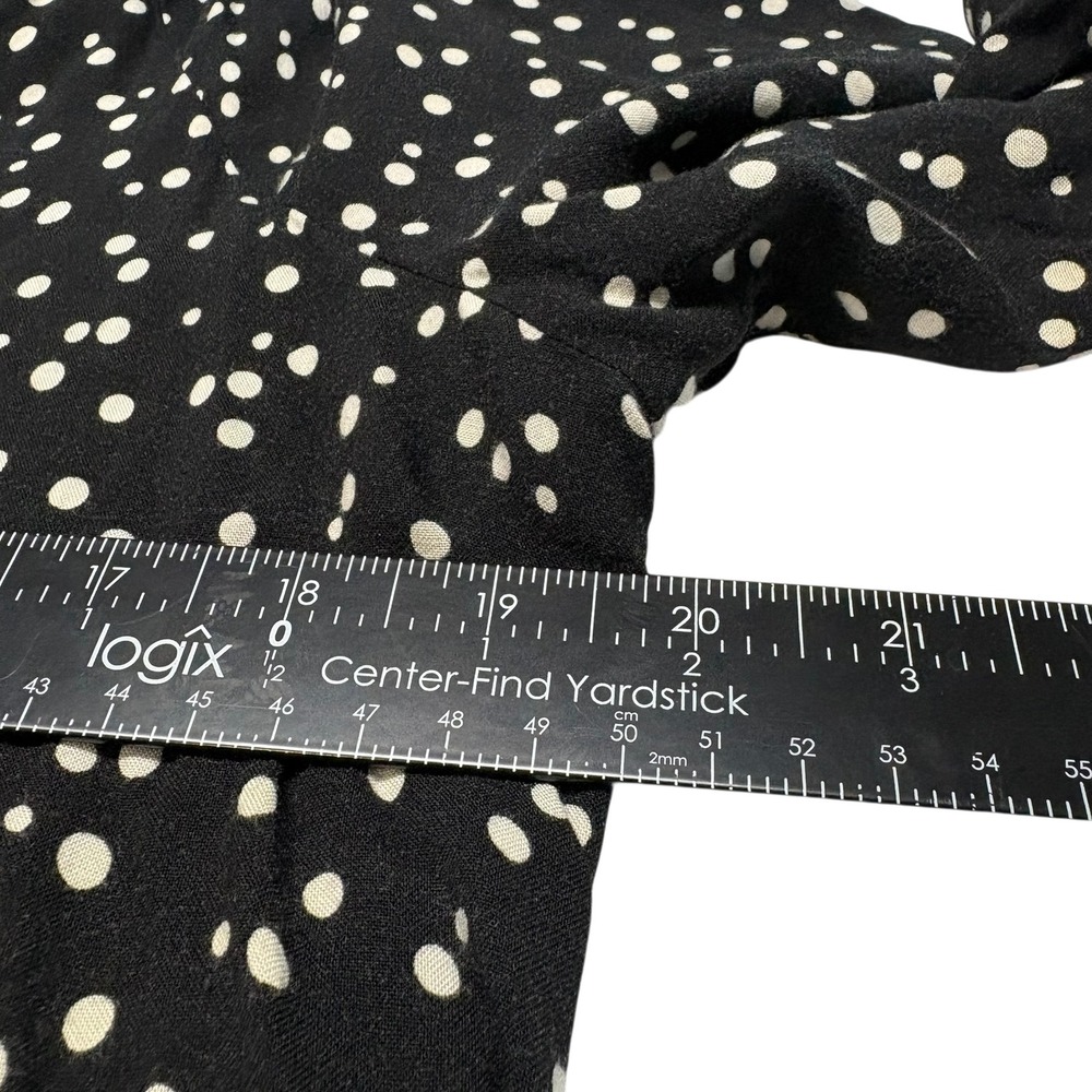 Anne Klein Blouse L Black White Polka Dot V-Neck Ruffle Cuff Long Sleeve Top - Picture 5 of 7